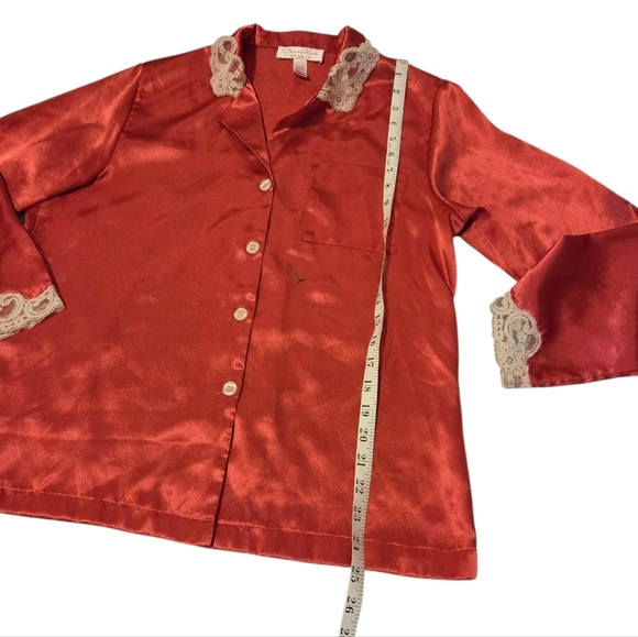 Oscar De La Renta Pink Label Silky Satin Coral Pink Lace 2 Piece Matching Set Pj - Picture 9 of 12